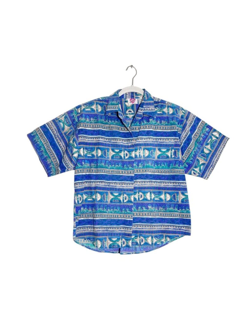 Keren Hart Vintage Women's Multicolor Short Sleeve Button Up Shirt  - Sz L